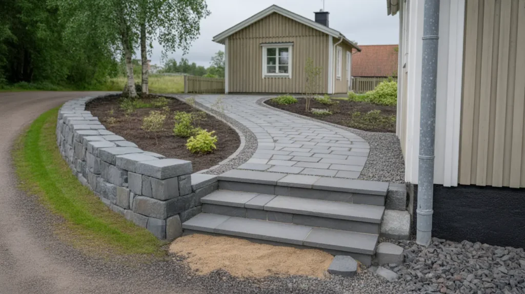 byggnation av st dmur och stenlagd entr g ng i alsike knivsta